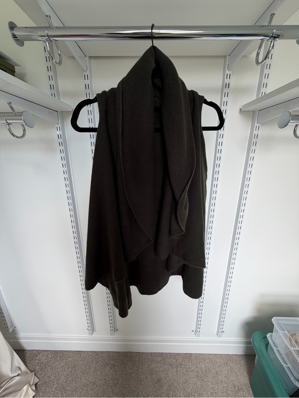 Women’s Dark Olive Open-Front Shawl Collar Sweater